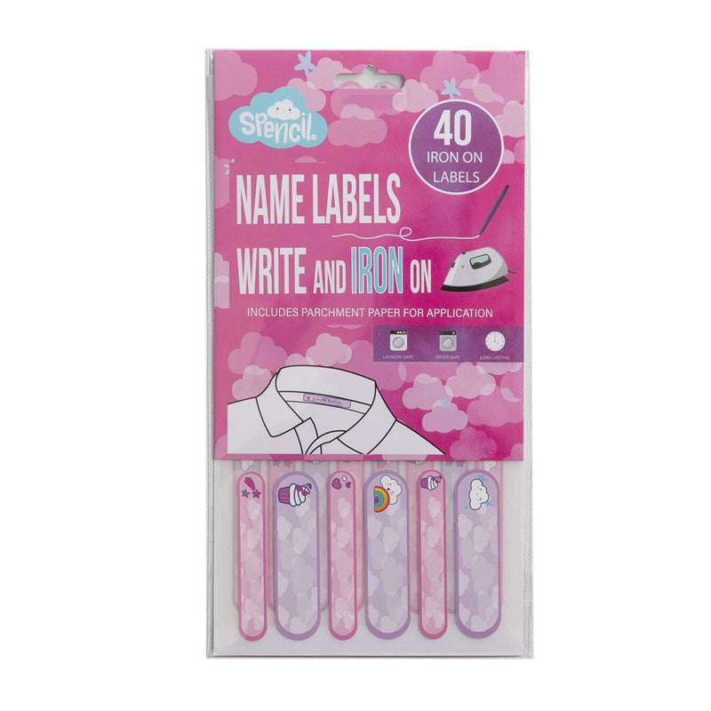 Spencil Write and Iron On Name Labels 40pk Pink