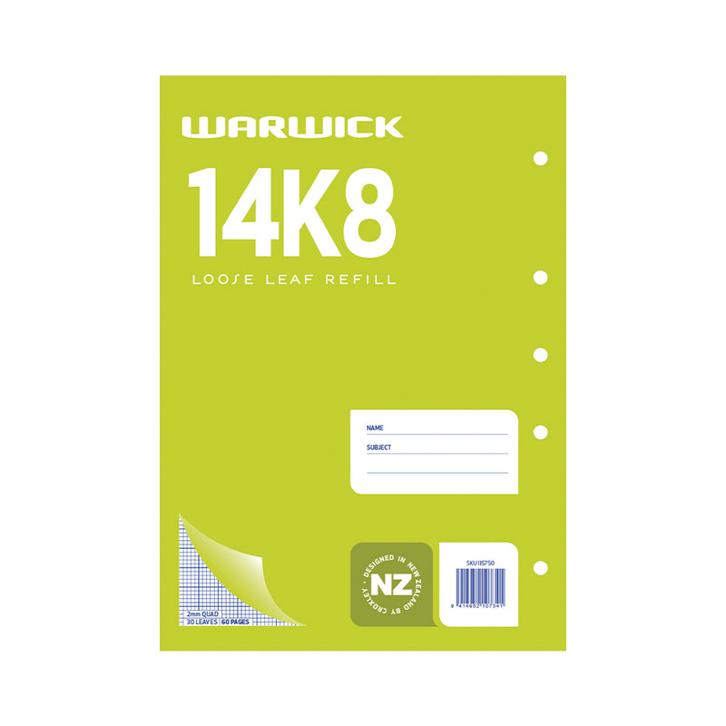 Warwick Refill 14K8 Loose Leaf 30 Leaf A4 2mm Quad