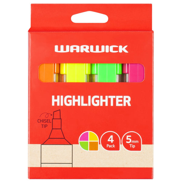 Warwick Highlighter Stubby Assorted 4 Pack