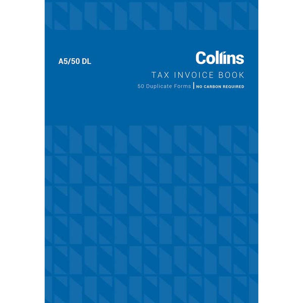 Collins Tax Invoice A5/50DL No Carbon Required left side binding