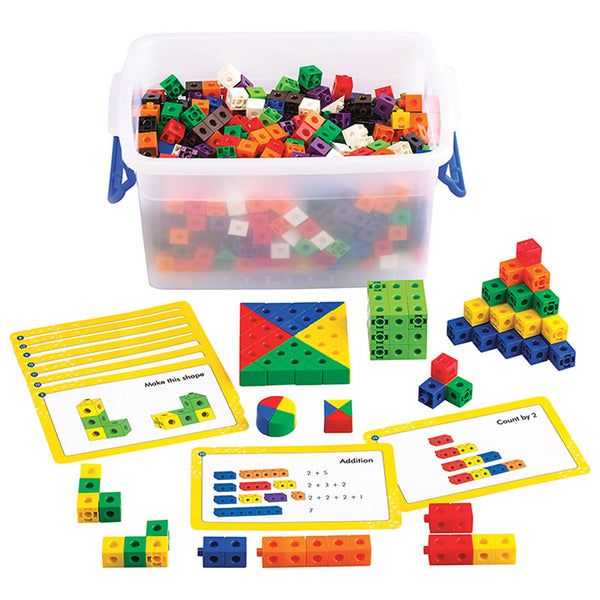 EDX Linking Cube Set 504Pcs With 42 Activity Cards 400 Cubes 50 Triangles 50 Quad