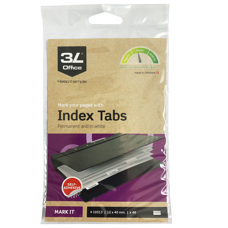 3L Index Tab 40mm White 48 Pack