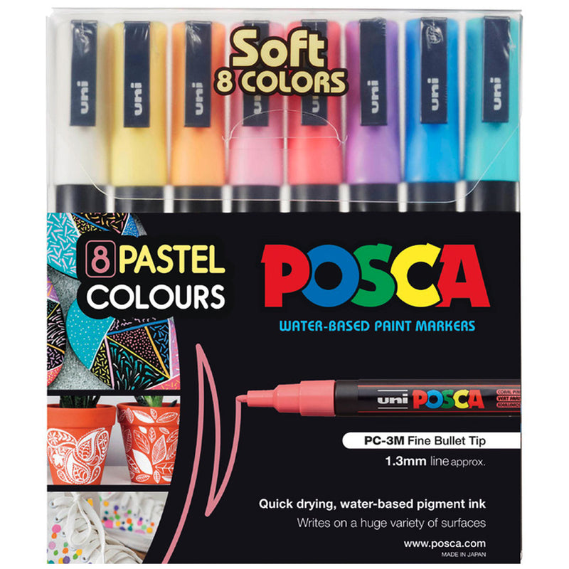 Uni Posca Marker 0.9-1.3mm 8 Piece Pastel Colours PC-3M