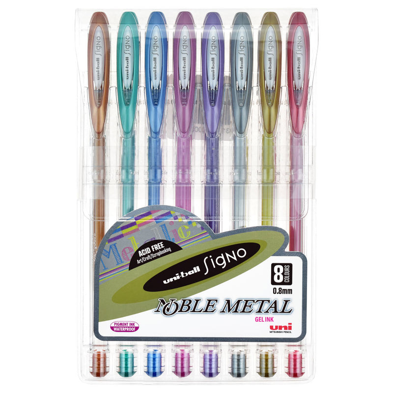 Uni-ball Signo Noble 0.8mm Metal Capped Pack 8 Asstd UM-120