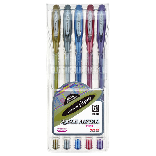 Uni-ball Signo Noble 0.8mm Metal Capped Pack 5 Asstd UM-120