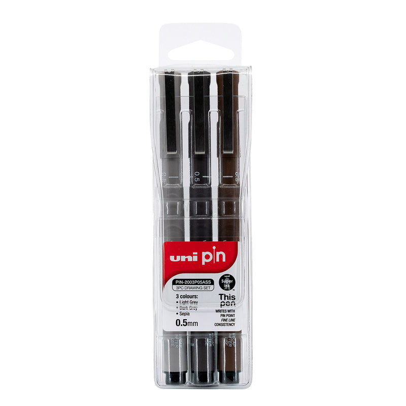 Uni Pin Fineline Permanent Drawing Set 3 Piece