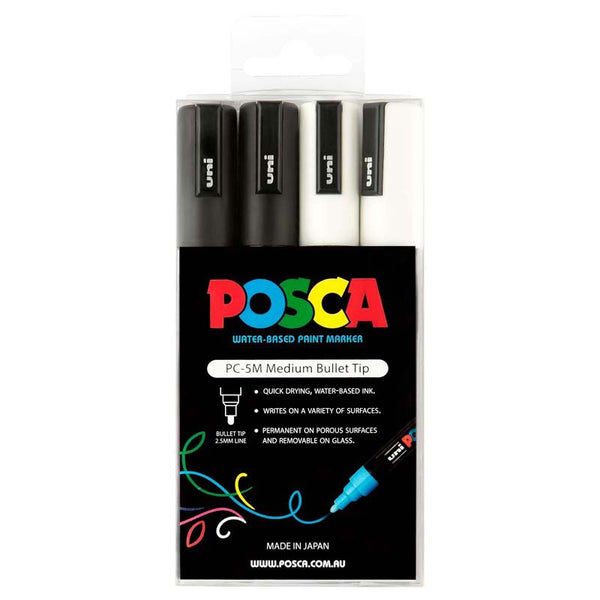 Uni Posca Marker 1.8-2.5mm 4 Pack Black White PC-5M