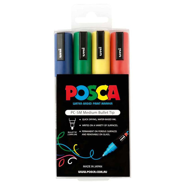 Uni Posca Marker 1.8-2.5mm 4 Pack Green Yellow Red Blue PC-5M