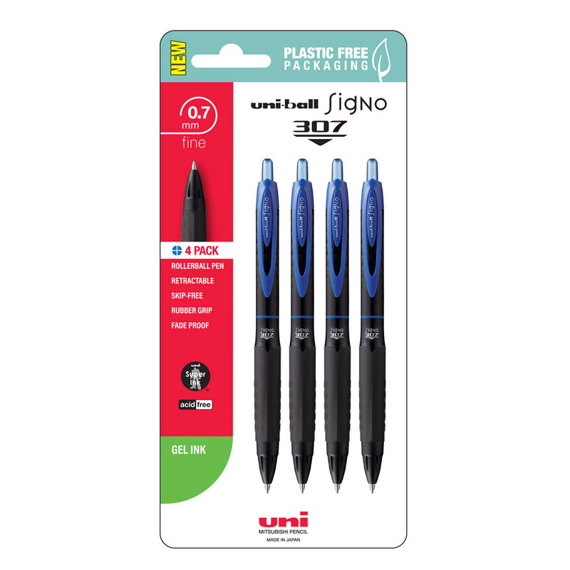 Uni Signo 307 0.7mm Fine Retractable Blue Hangsell Pk4