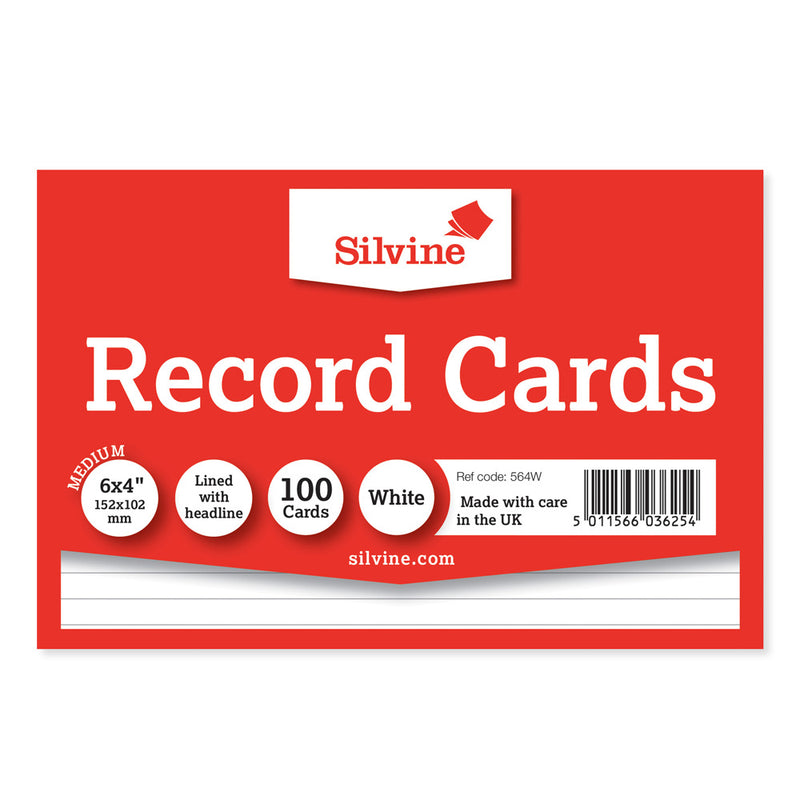 Silvine Record Cards 6x4 Ruled White