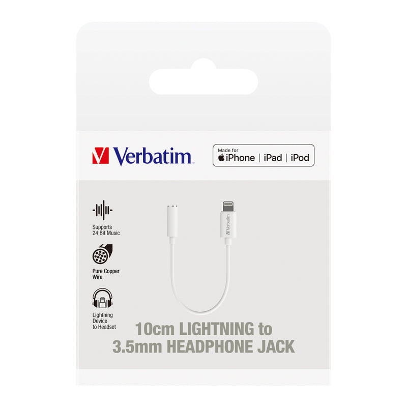 Verbatim Essentials Lightning to 3.5mm Headphone Jack 10cm White