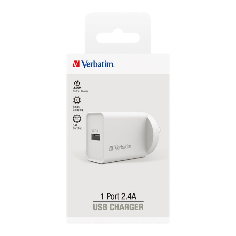 Verbatim Essentials USB Charger Single Port 2.4A White