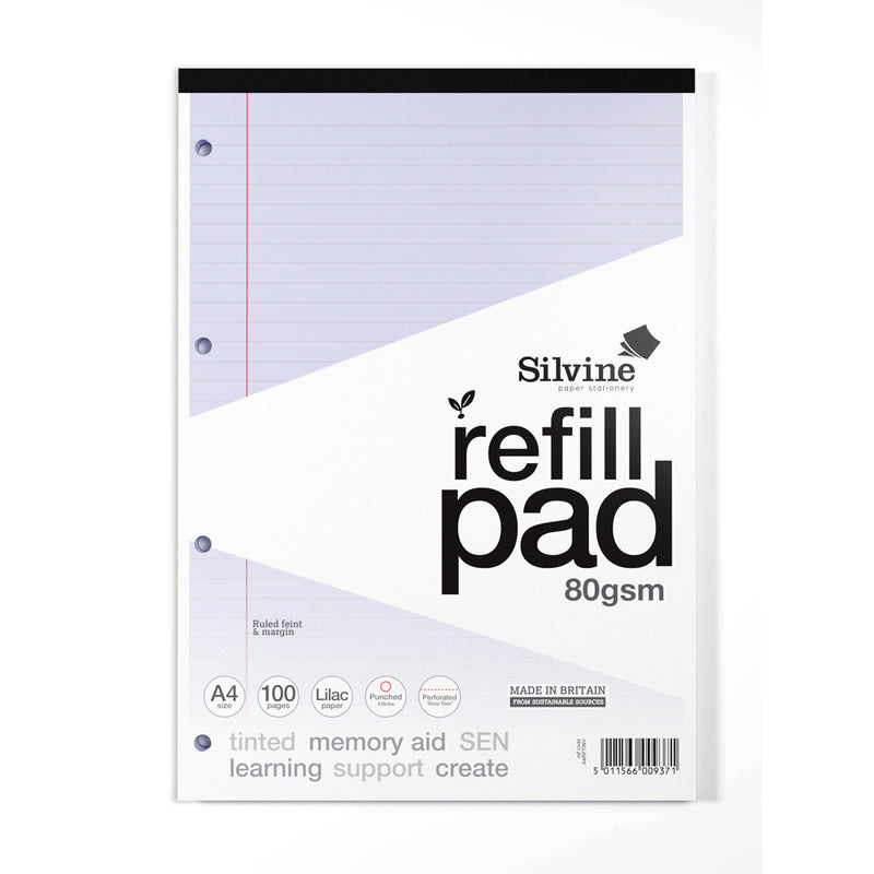 Silvine Tinted Refill Pad A4 8mm Lined with Margin 100 Pages Violet