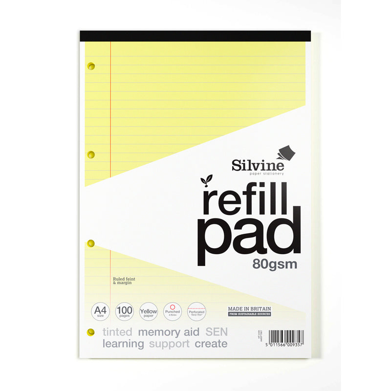 Silvine Tinted Refill Pad A4 8mm Lined with Margin 100 Pages Yellow