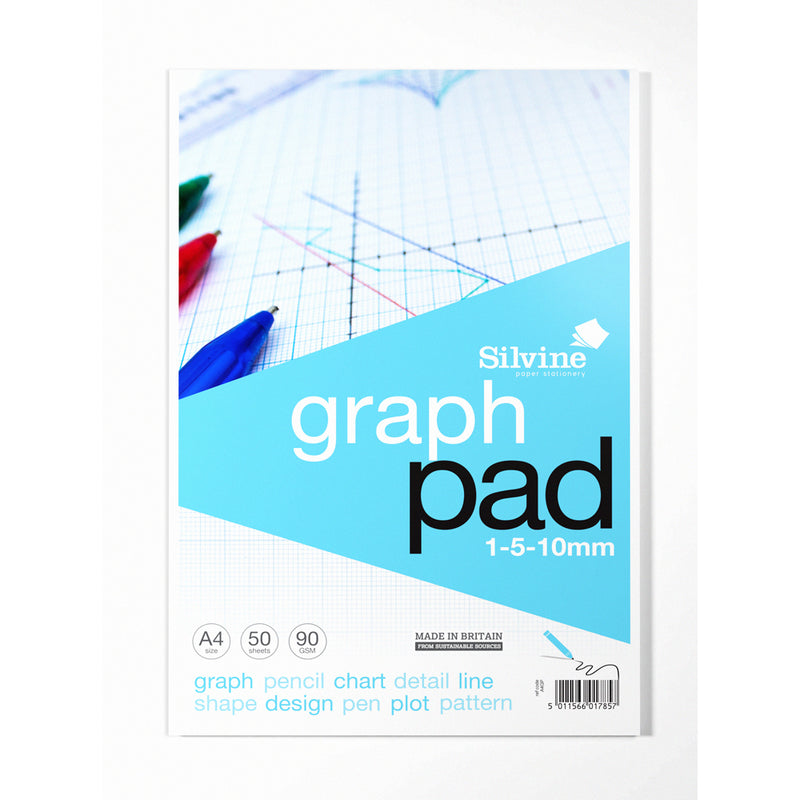 Silvine Graph Pad A4 1-5-10mm 90gsm 50 Sheets